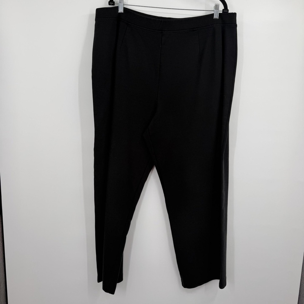 Eileen Fisher Pants Womens 3X Black Wide Leg Pull On Elastic Waist Knit Career